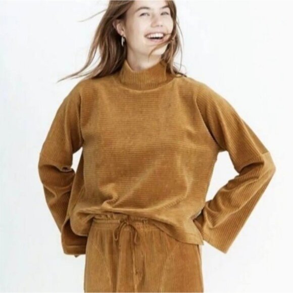 Madewell Tops - Madewell Texture & Thread Velour Corduroy Mock Neck Top-sz Large